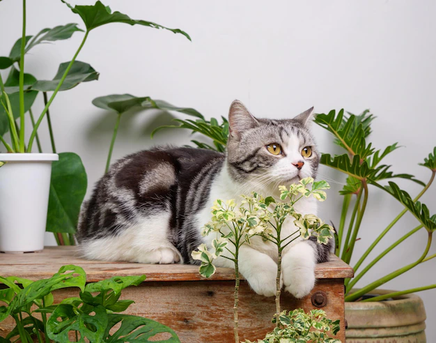 Cat with plants